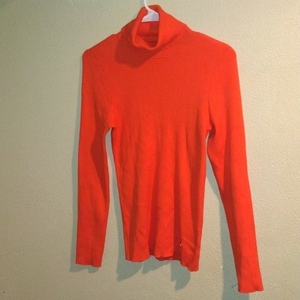 Orange Lauren Ralph Lauren Turtle Neck Ribbed Knit Sweater M